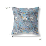 16” Gray Blue Tropical Indoor Outdoor Throw Pillow