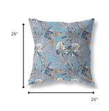 18” Gray Blue Tropical Indoor Outdoor Throw Pillow