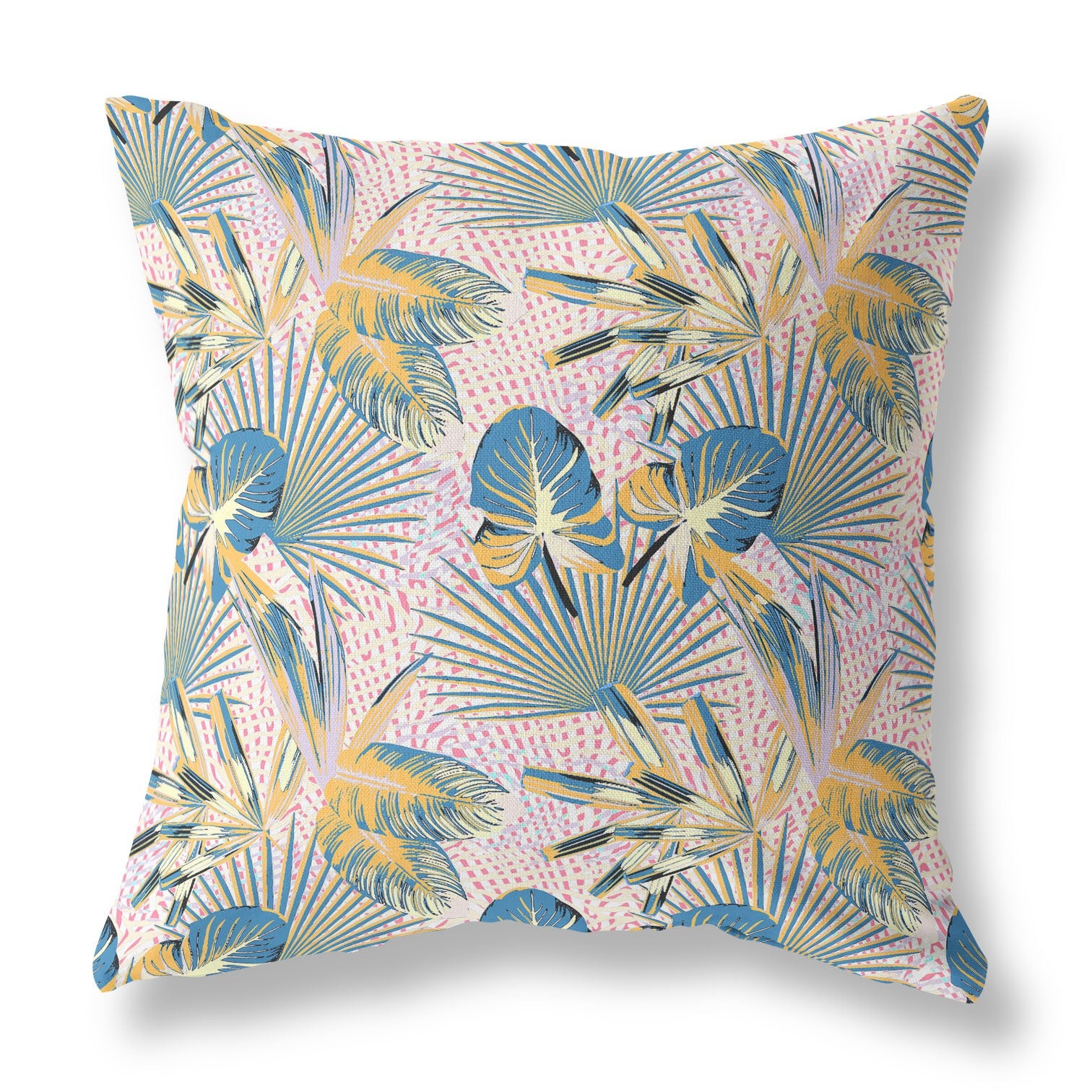 16” Blue Gold Tropical Indoor Outdoor Throw Pillow