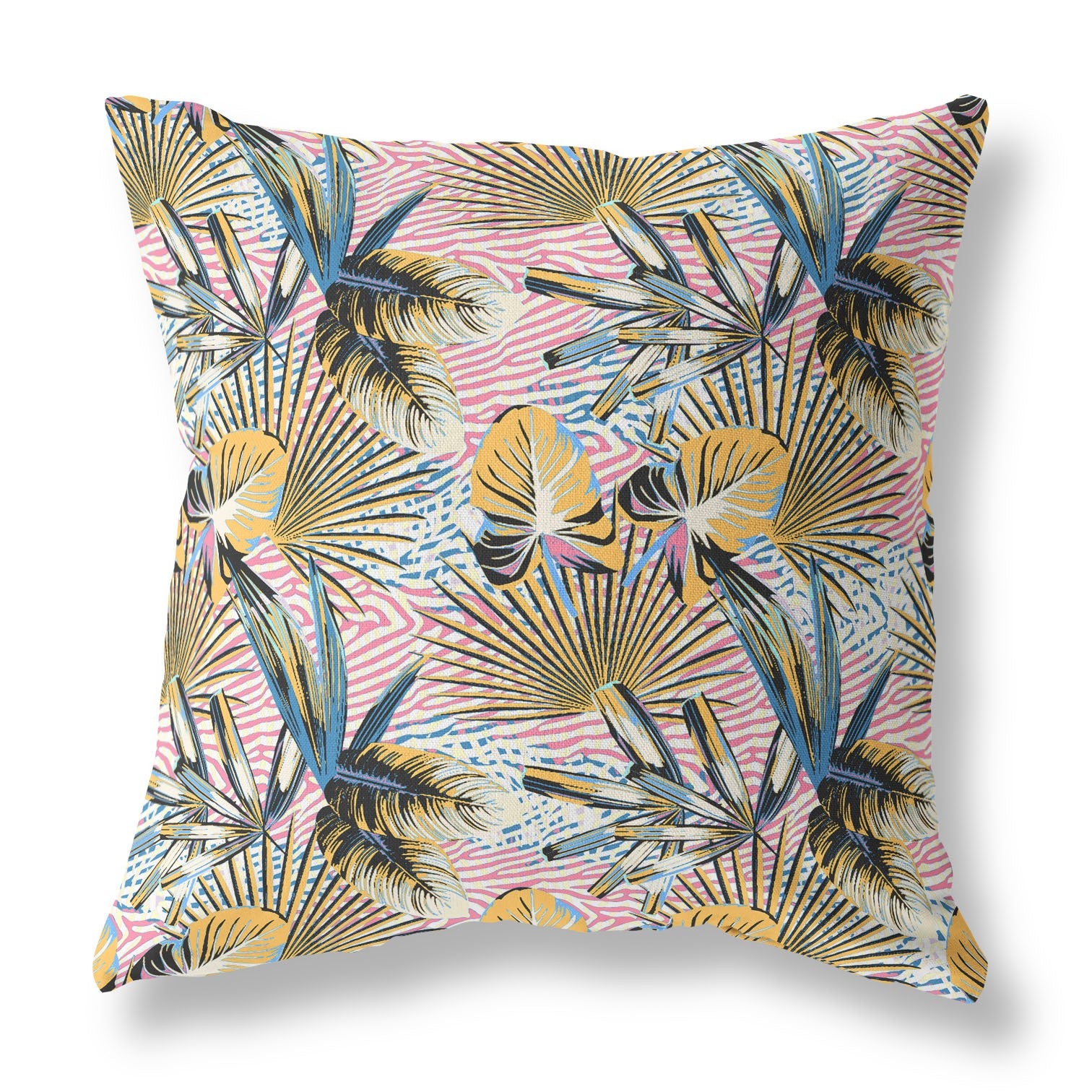 16” Gold Pink Tropical Indoor Outdoor Throw Pillow