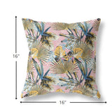 16” Gold Pink Tropical Indoor Outdoor Throw Pillow