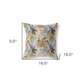 16” Gold Pink Tropical Indoor Outdoor Throw Pillow