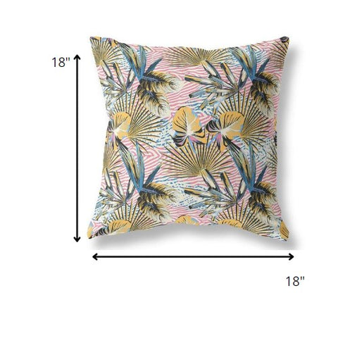 18” Gold Pink Tropical Indoor Outdoor Throw Pillow