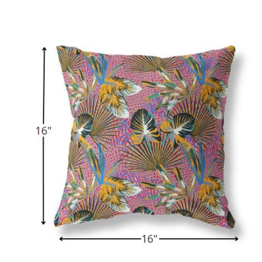 16” Magenta Gold Tropical Indoor Outdoor Throw Pillow