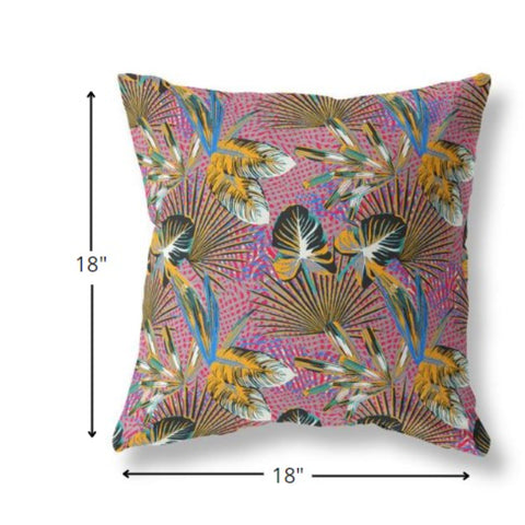 18” Magenta Gold Tropical Indoor Outdoor Throw Pillow