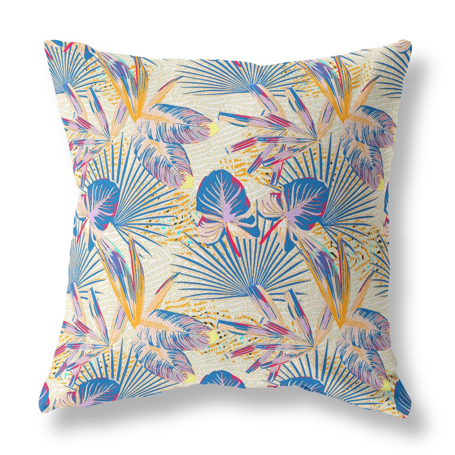 16” Blue Cream Tropical Indoor Outdoor Throw Pillow