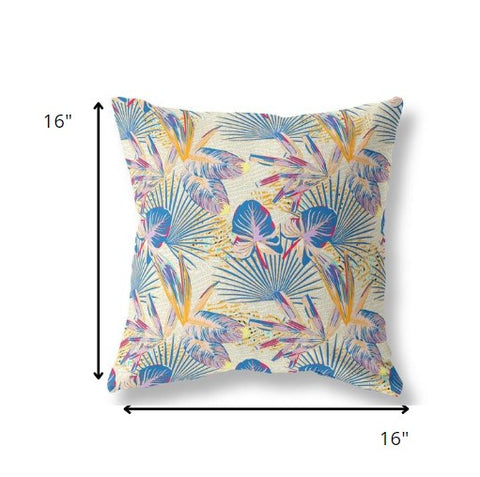 16” Blue Cream Tropical Indoor Outdoor Throw Pillow