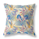 18” Blue Cream Tropical Indoor Outdoor Throw Pillow