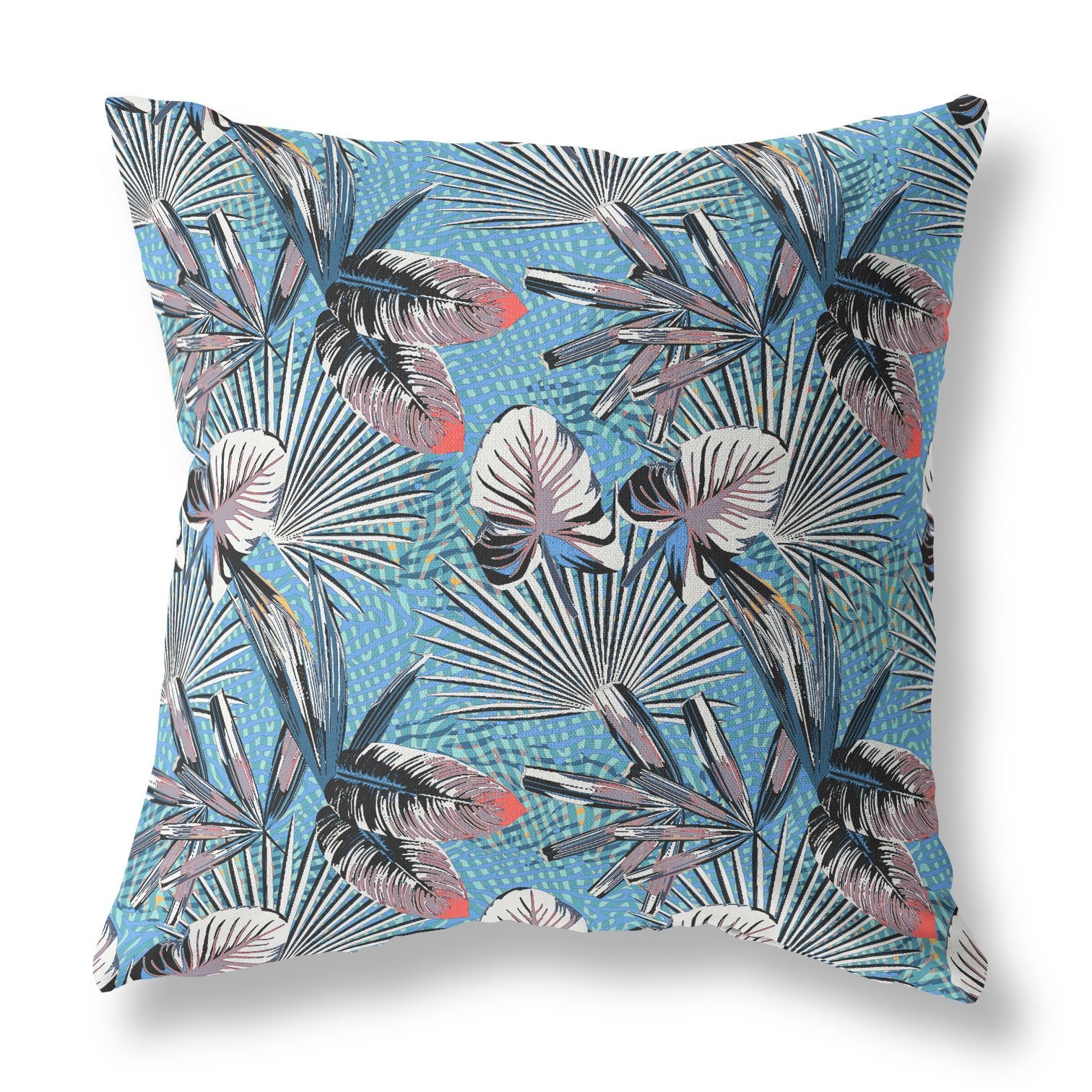 16” Black Blue Tropical Indoor Outdoor Throw Pillow