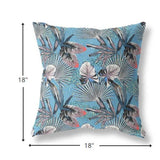 20” Black Blue Tropical Indoor Outdoor Throw Pillow