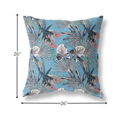 20” Black Blue Tropical Indoor Outdoor Throw Pillow