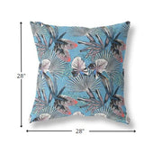 20” Black Blue Tropical Indoor Outdoor Throw Pillow