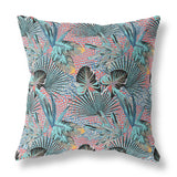 16” Aqua Red Tropical Indoor Outdoor Throw Pillow