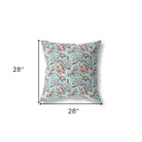 26” Red Aqua Roses Indoor Outdoor Throw Pillow