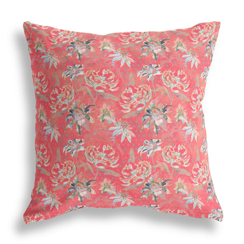 16” Salmon Red Roses Indoor Outdoor Throw Pillow