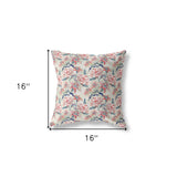 16” Red Pale Green Roses Indoor Outdoor Throw Pillow