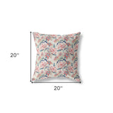 20” Red Pale Green Roses Indoor Outdoor Throw Pillow