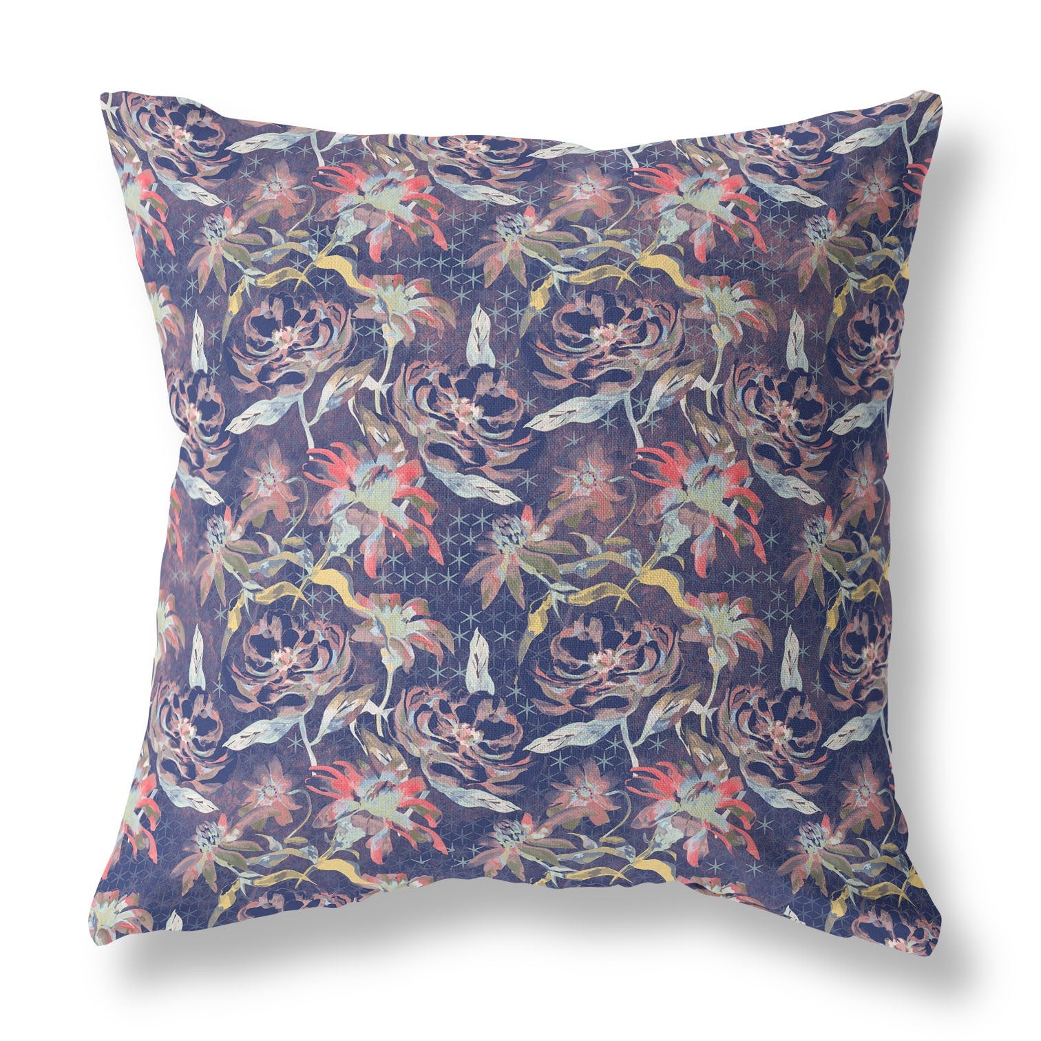 16” Midnight Blue Roses Indoor Outdoor Throw Pillow