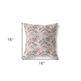 16” Light Green Red Roses Indoor Outdoor Throw Pillow