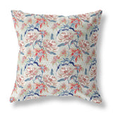 16” Red Indigo Roses Indoor Outdoor Throw Pillow