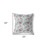 20” Light Green Magenta Roses Indoor Outdoor Throw Pillow