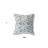 16” Sky Blue Red Roses Indoor Outdoor Throw Pillow