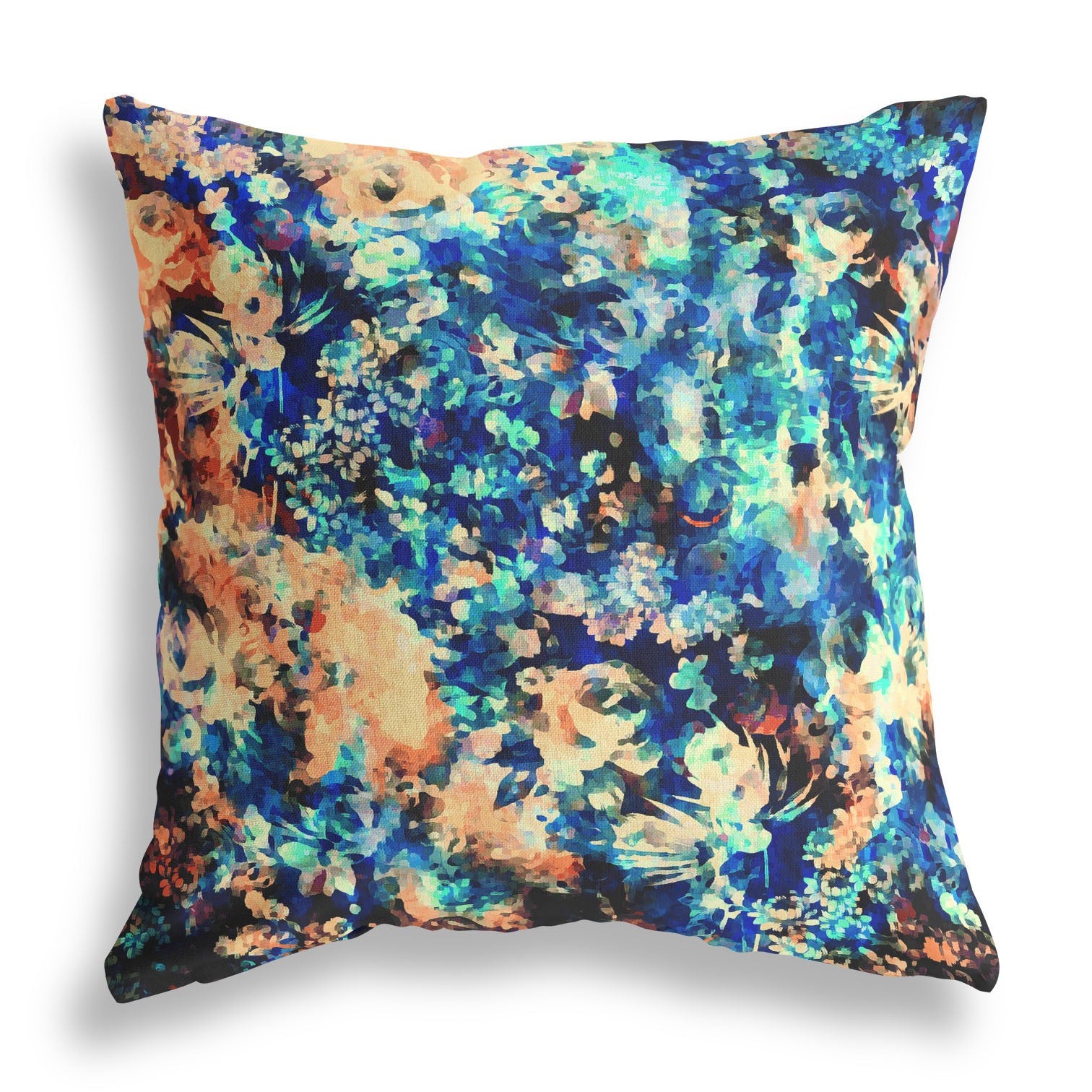 16" Orange Blue Springtime Indoor Outdoor Throw Pillow