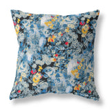 26" Blue Yellow Springtime Indoor Outdoor Throw Pillow