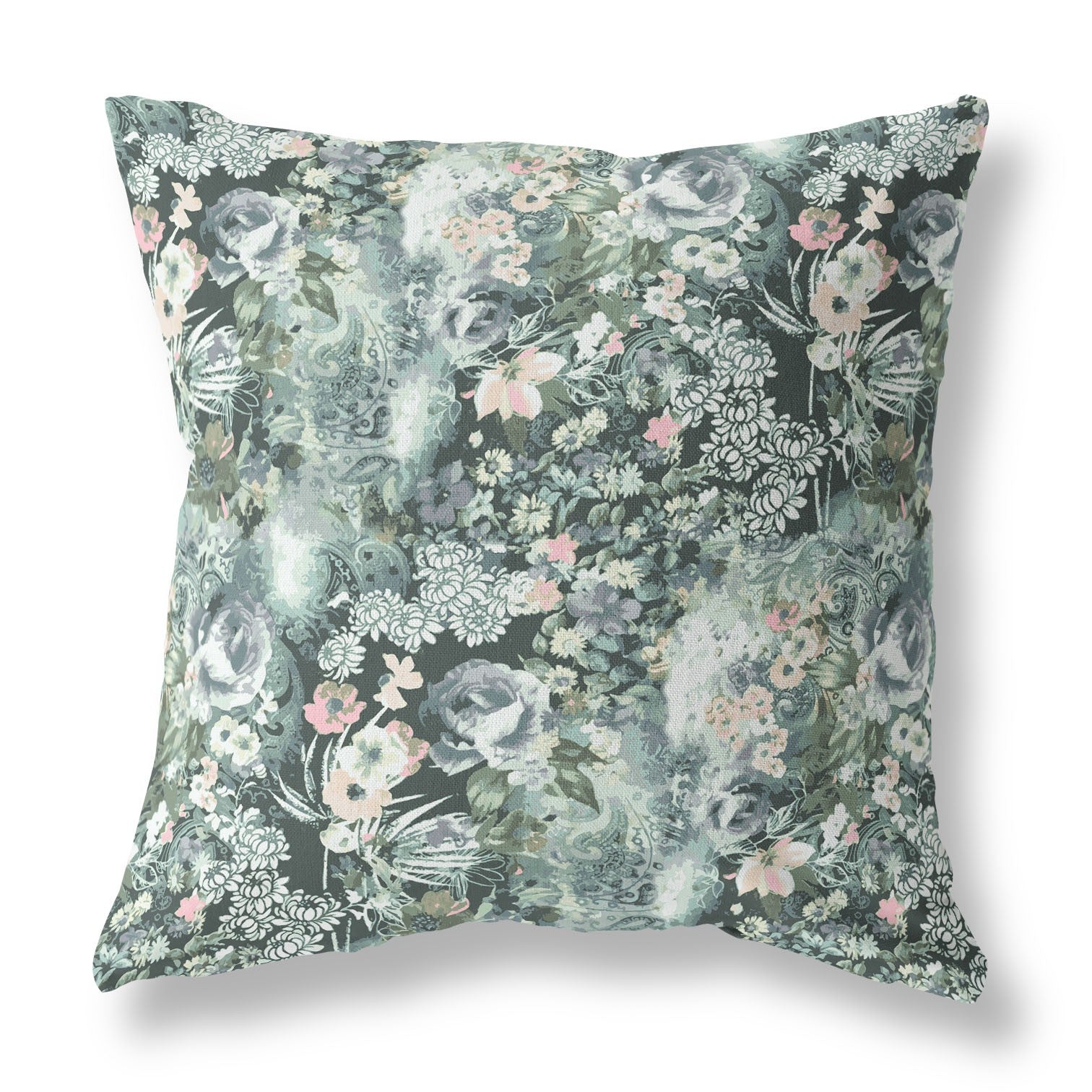 16" Green Gray Springtime Indoor Outdoor Throw Pillow