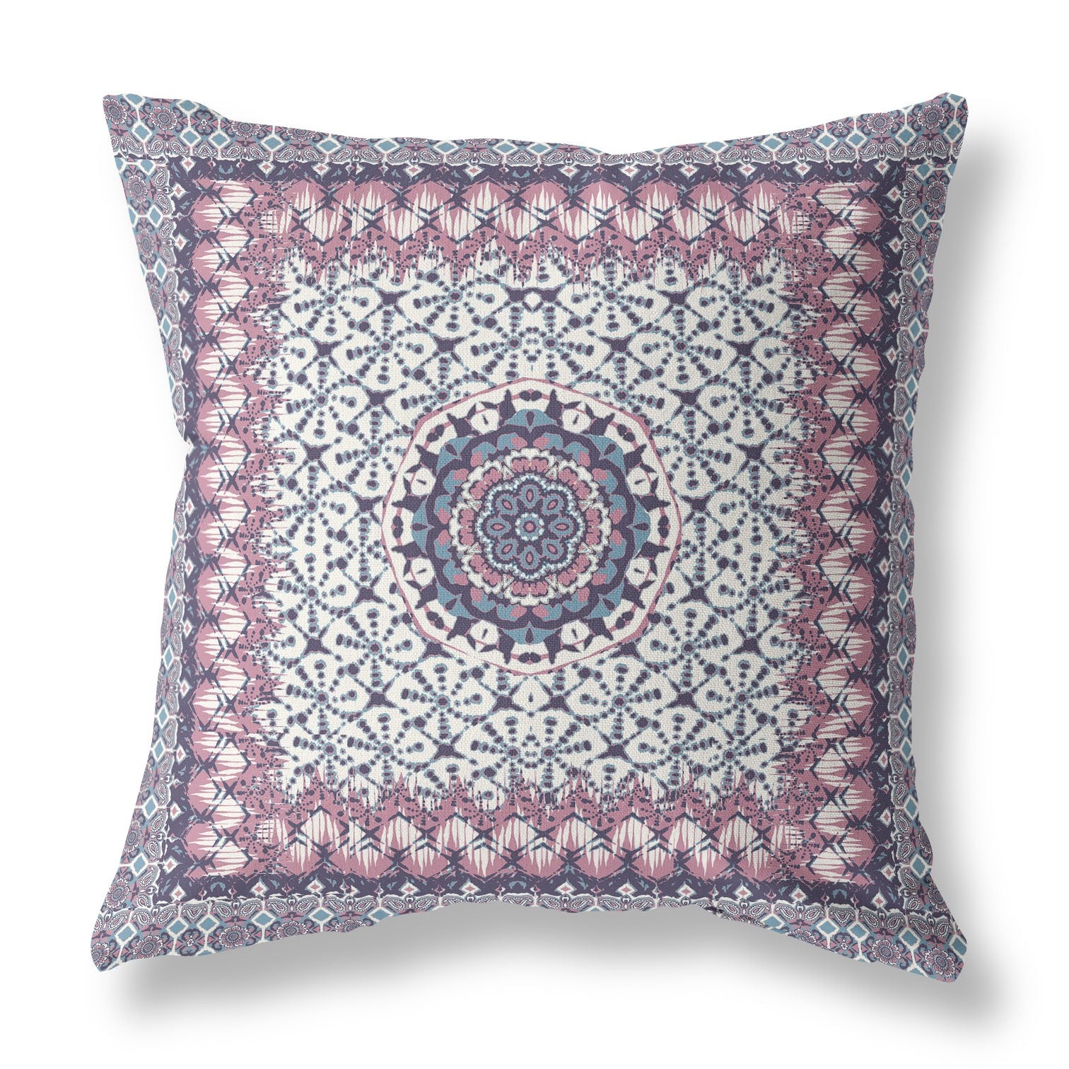 16” Pink Gray Holy Floral Indoor Outdoor Throw Pillow