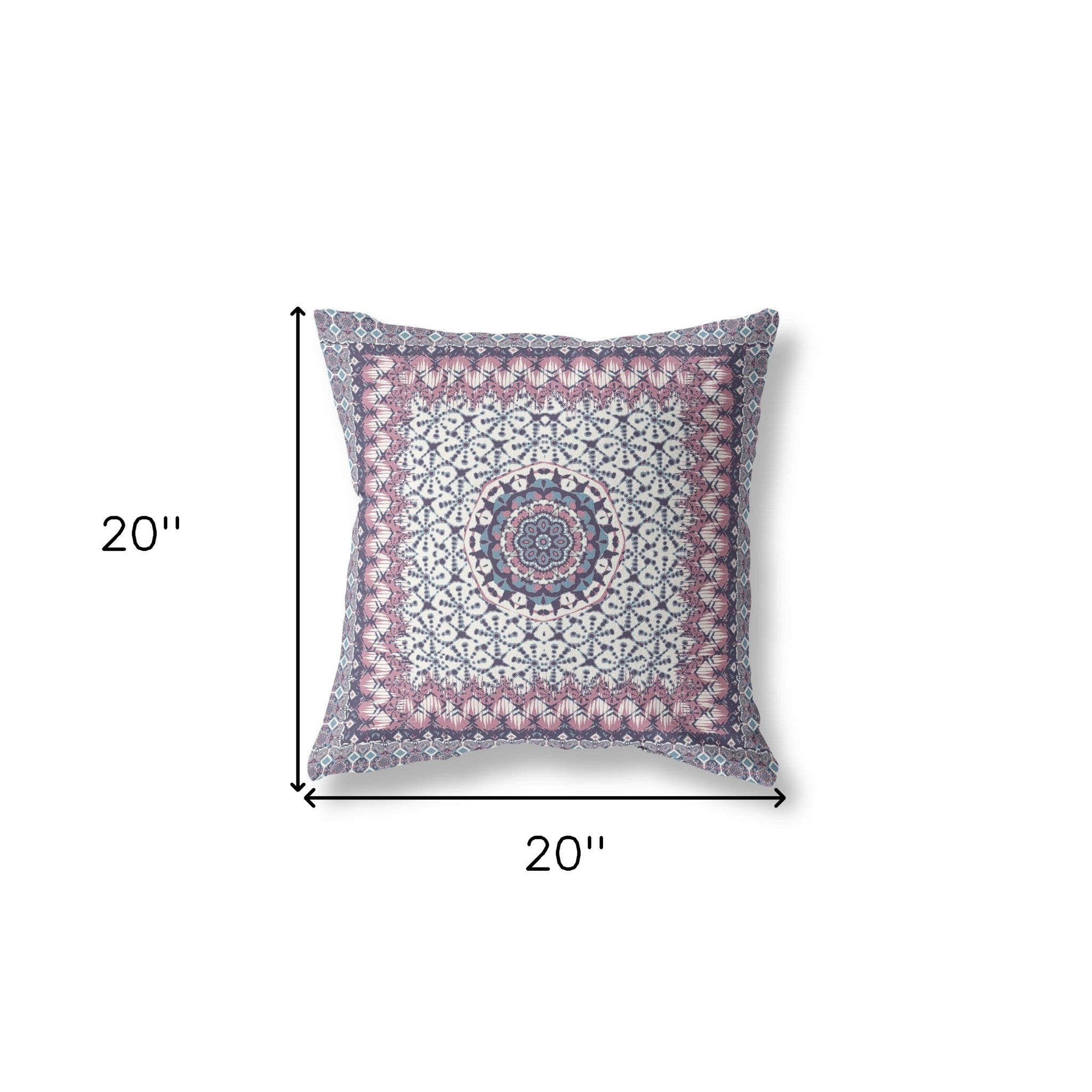 20” Pink Gray Holy Floral Indoor Outdoor Throw Pillow