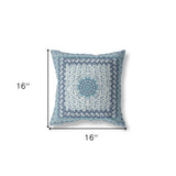 16” Blue White Holy Floral Indoor Outdoor Throw Pillow