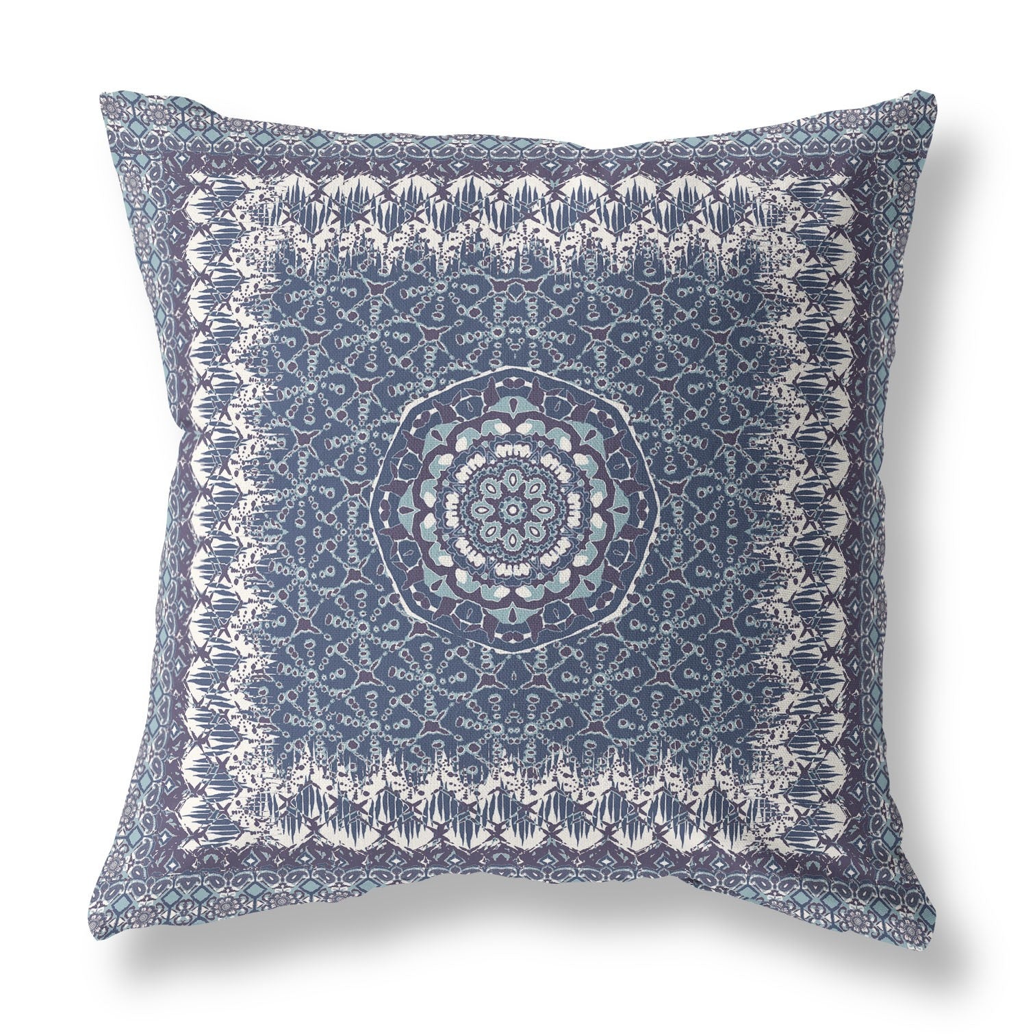 16” Indigo White Holy Floral Indoor Outdoor Throw Pillow