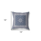 16” Indigo White Holy Floral Indoor Outdoor Throw Pillow