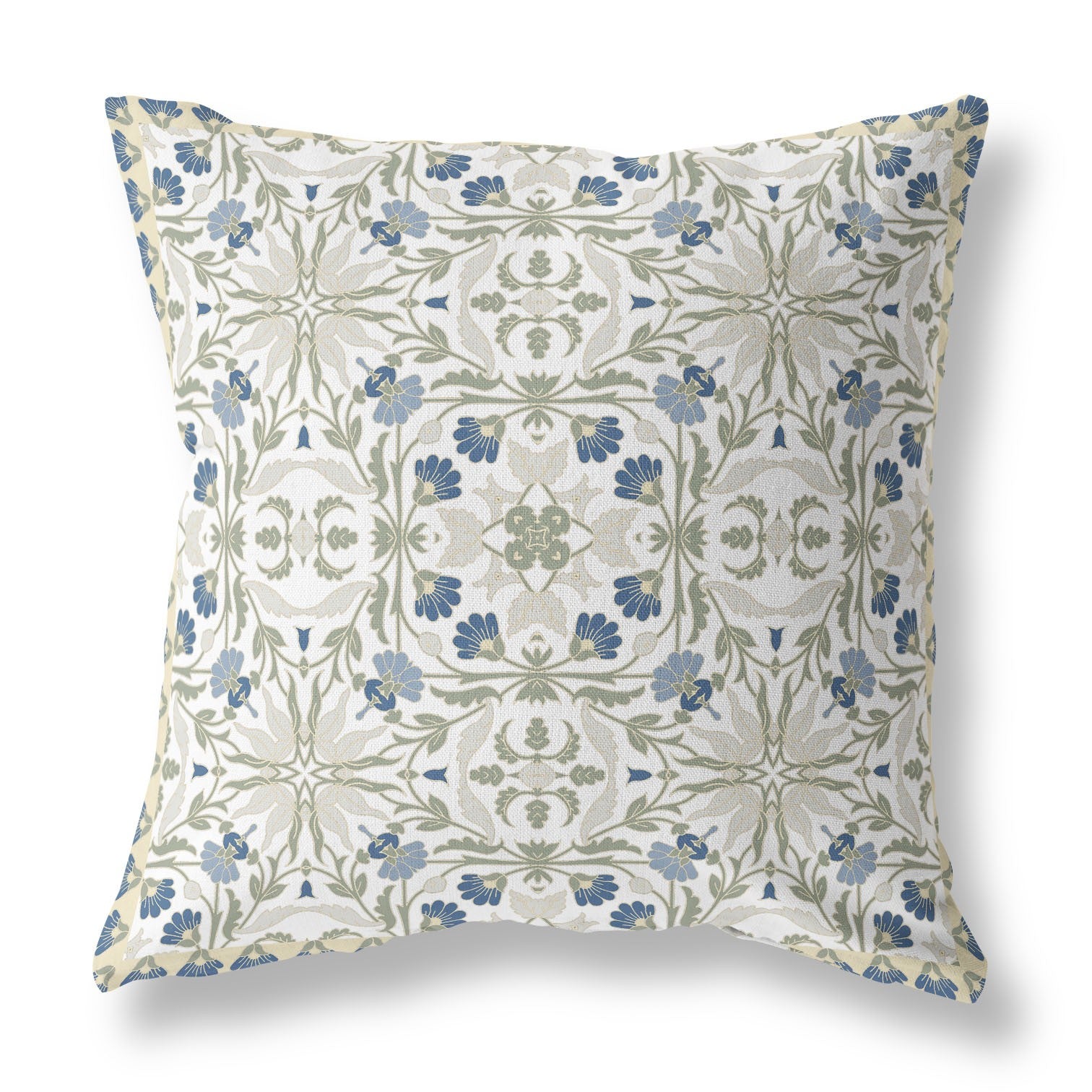 16” White Green Paisley Indoor Outdoor Throw Pillow