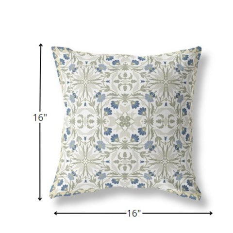 16” White Green Paisley Indoor Outdoor Throw Pillow