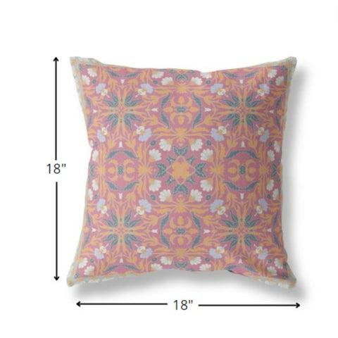 18” Magenta Orange Paisley Indoor Outdoor Throw Pillow