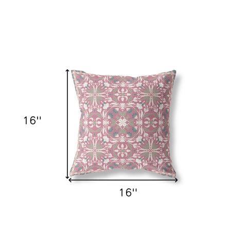 16” Magenta White Paisley Indoor Outdoor Throw Pillow