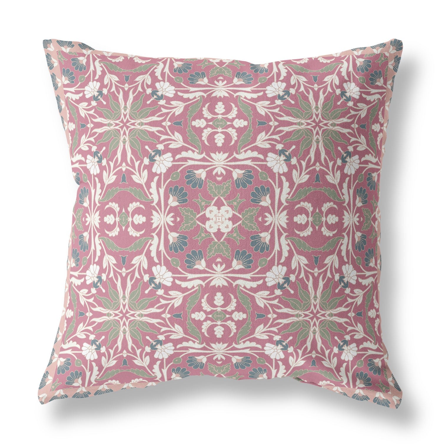 20” Magenta White Paisley Indoor Outdoor Throw Pillow