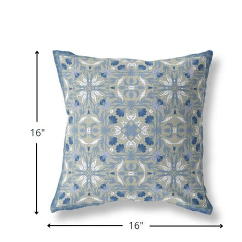 16” Gray Indigo Paisley Indoor Outdoor Throw Pillow