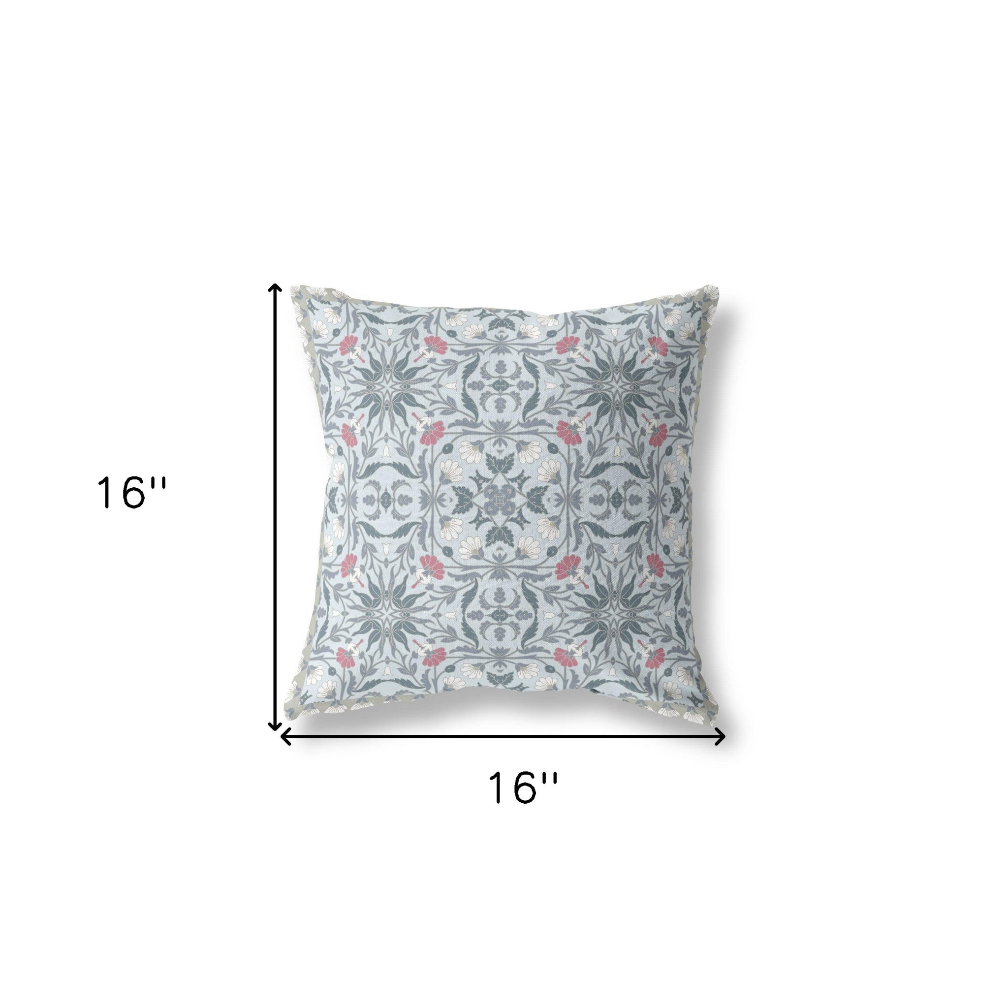 16” Powder Blue Paisley Indoor Outdoor Throw Pillow