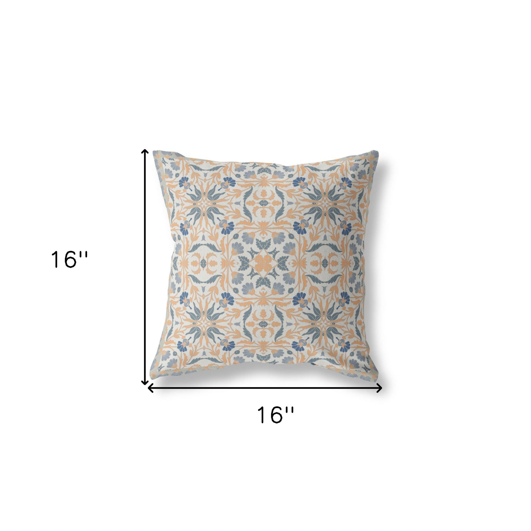 16” Gray Orange Paisley Indoor Outdoor Throw Pillow