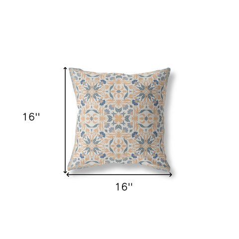 16” Gray Orange Paisley Indoor Outdoor Throw Pillow