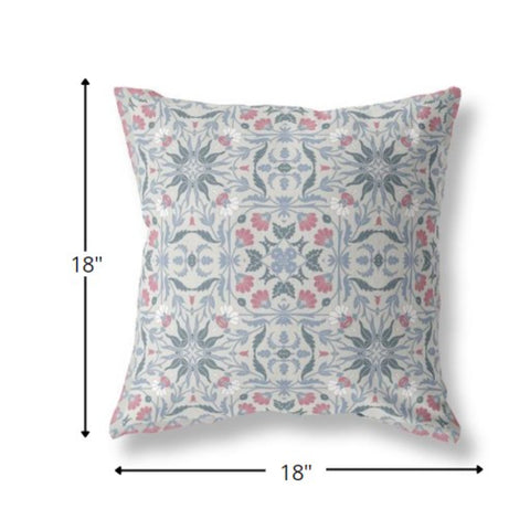 20” Pink Gray Paisley Indoor Outdoor Throw Pillow