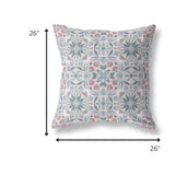 20” Pink Gray Paisley Indoor Outdoor Throw Pillow