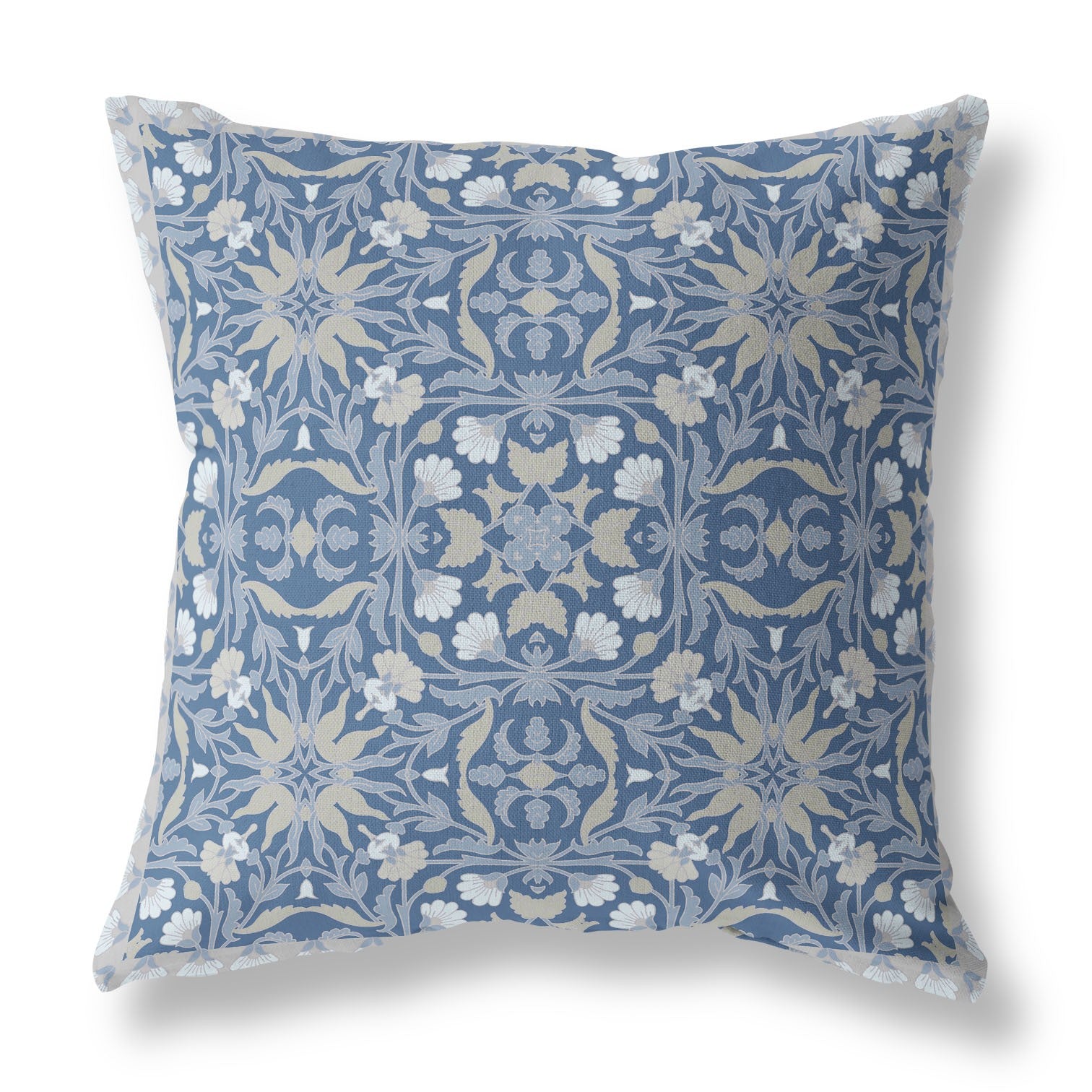 16” Blue Gray Paisley Indoor Outdoor Throw Pillow