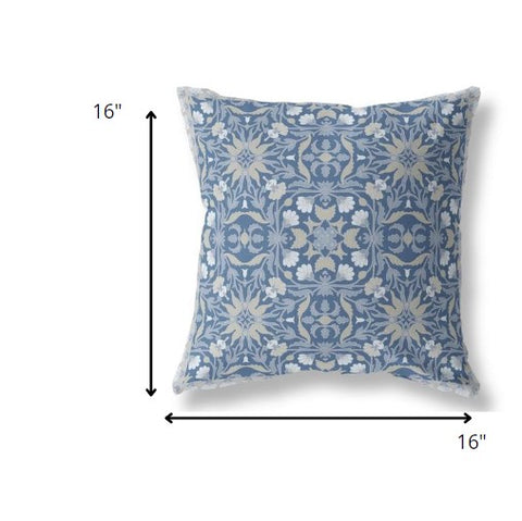 16” Blue Gray Paisley Indoor Outdoor Throw Pillow