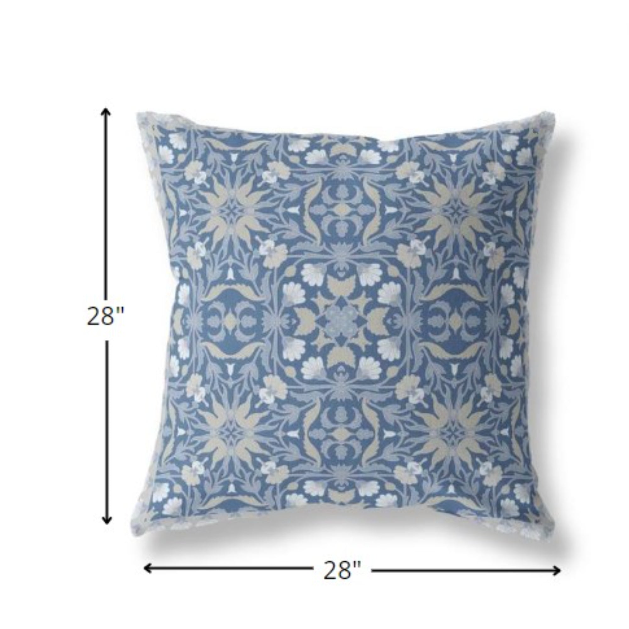 18” Blue Gray Paisley Indoor Outdoor Throw Pillow