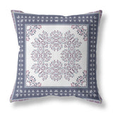 18" X 18" White And Purple Blown Seam Floral Indoor Outdoor Throw Pillow