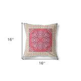 16" X 16" Red And Cream Blown Seam Floral Indoor Outdoor Throw Pillow